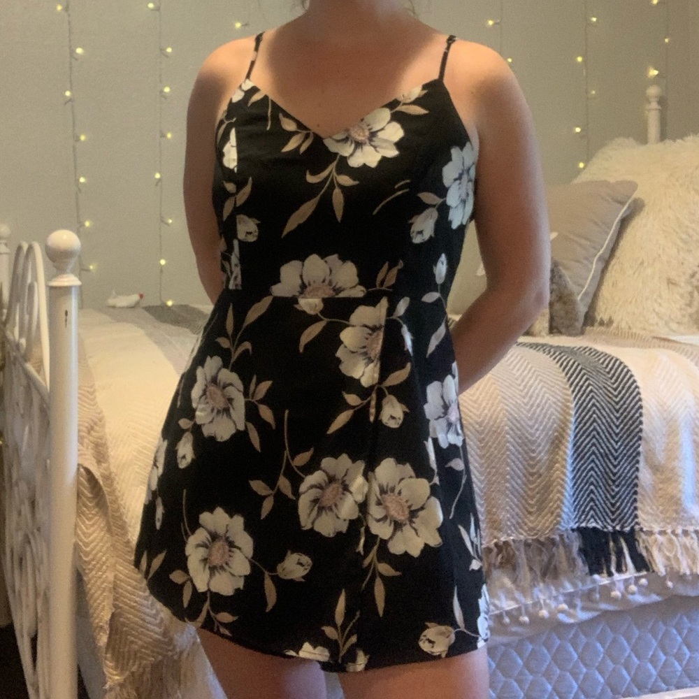 Lulu’s Magical Meadow Black Floral Print Skort Dress